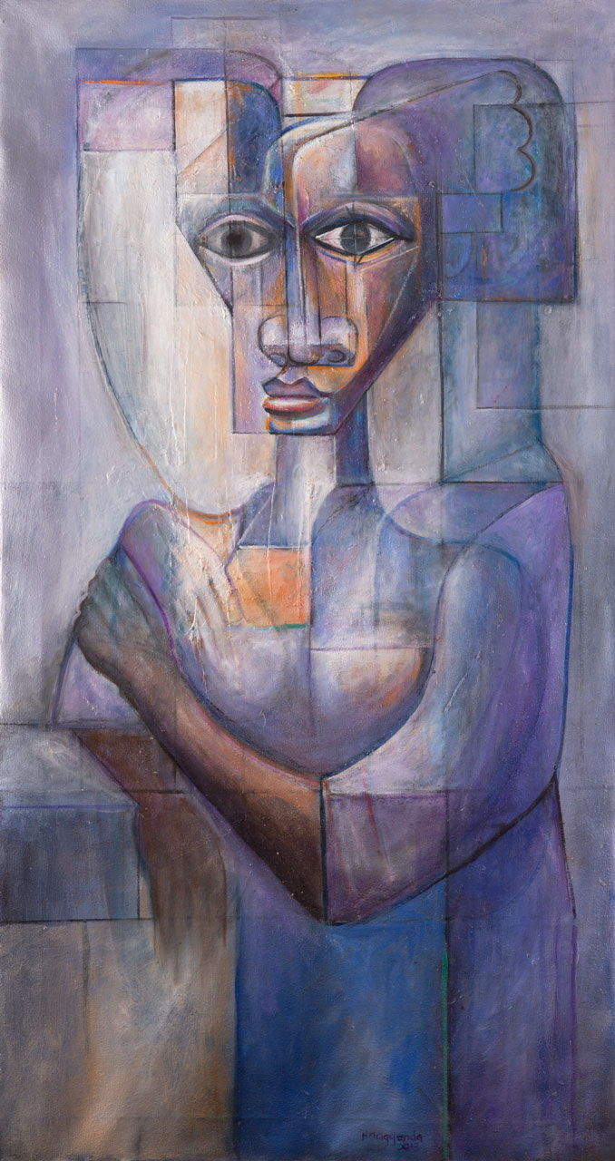 Francis Nnaggenda (Ugandan, born 1936) Return or no Return, 2013, oil on canvas, 118cm x 63.5cm