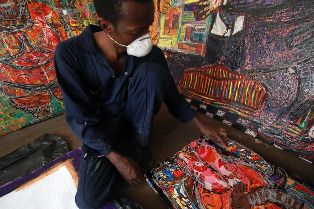 Eria 'Sane' Nsubuga in his studio during his residency