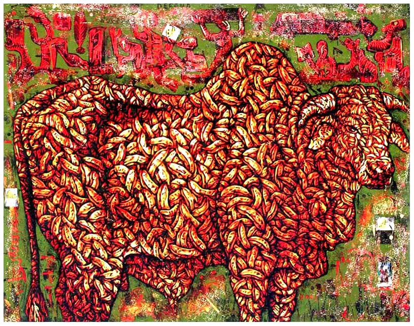Peterson Kamwathi, Bananas , 2007, woodcut print, 1 of 2, 63.5 x 76 cm