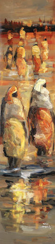 Edison Mugalu, Walking to Work , 2010, oil on canvas, 151cm x 37.5cm
