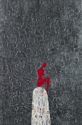 Ronex Ahimbisibwe, 'Am Solo' , 2012, oil and newspaper collage on canvas 117.5 x 79.5cm