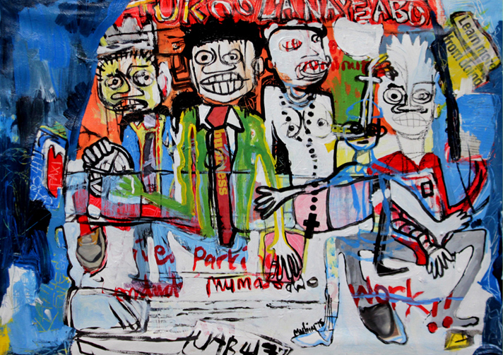 Denis Mubiru, Tukoola Bagaya?! (My Work Goes Unnoticed) , 2015, acrylic on canvas 50cm x 70cm