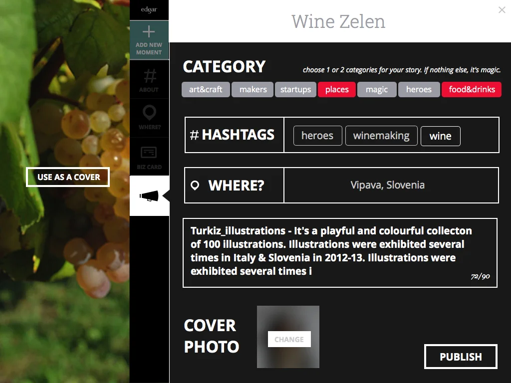 Description & Publish menu