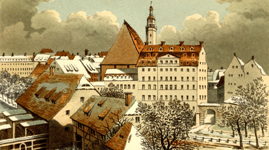 Mendelssohns Skizze von der Thomasschule in Leipzig, an welcher Bach als Kantor wirkte. http://www.bbc.co.uk/composers/mendelssohn/pictures/12/