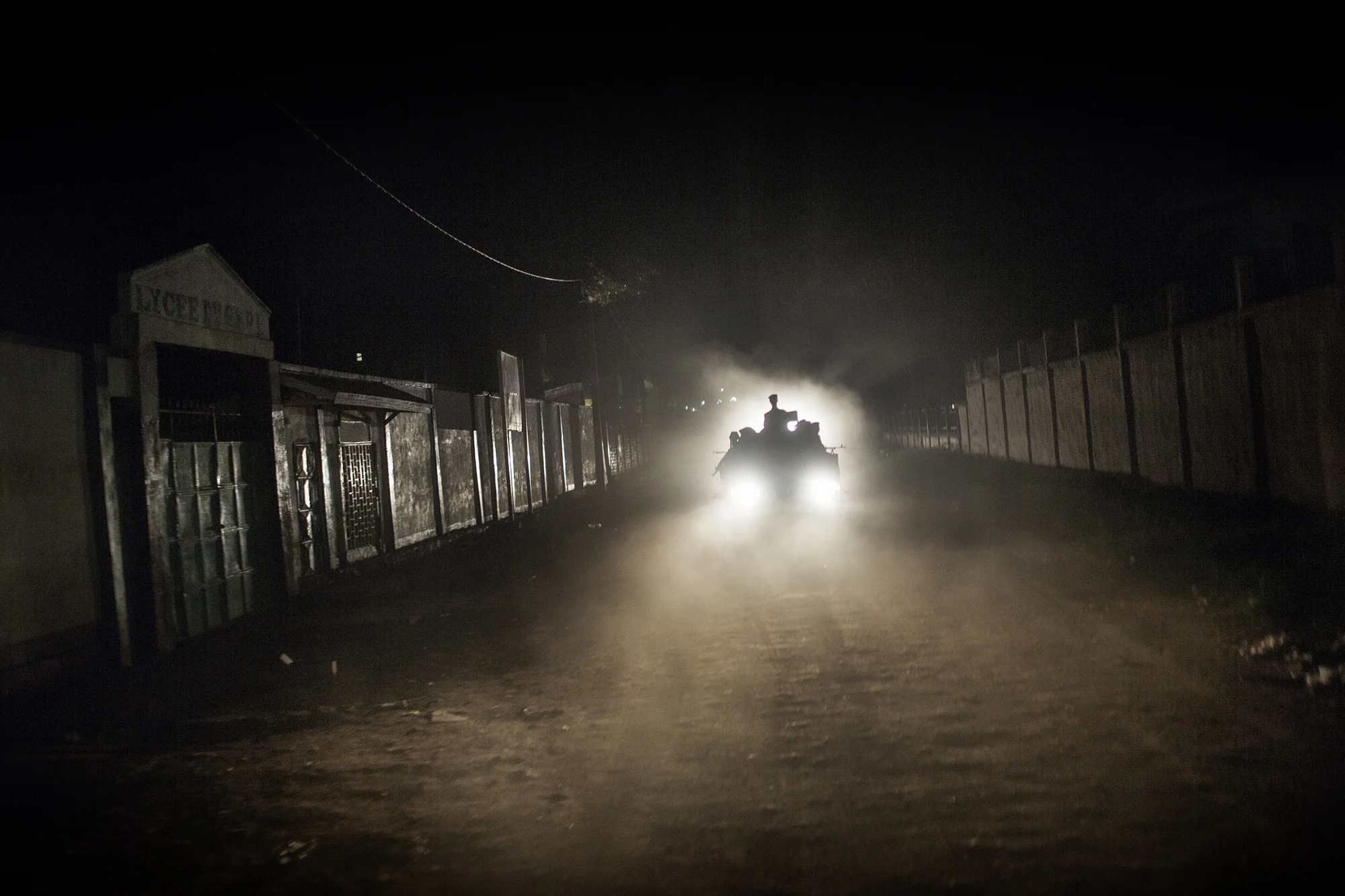 Rwandan Troops patrol the streets of Bangui during the curfew.