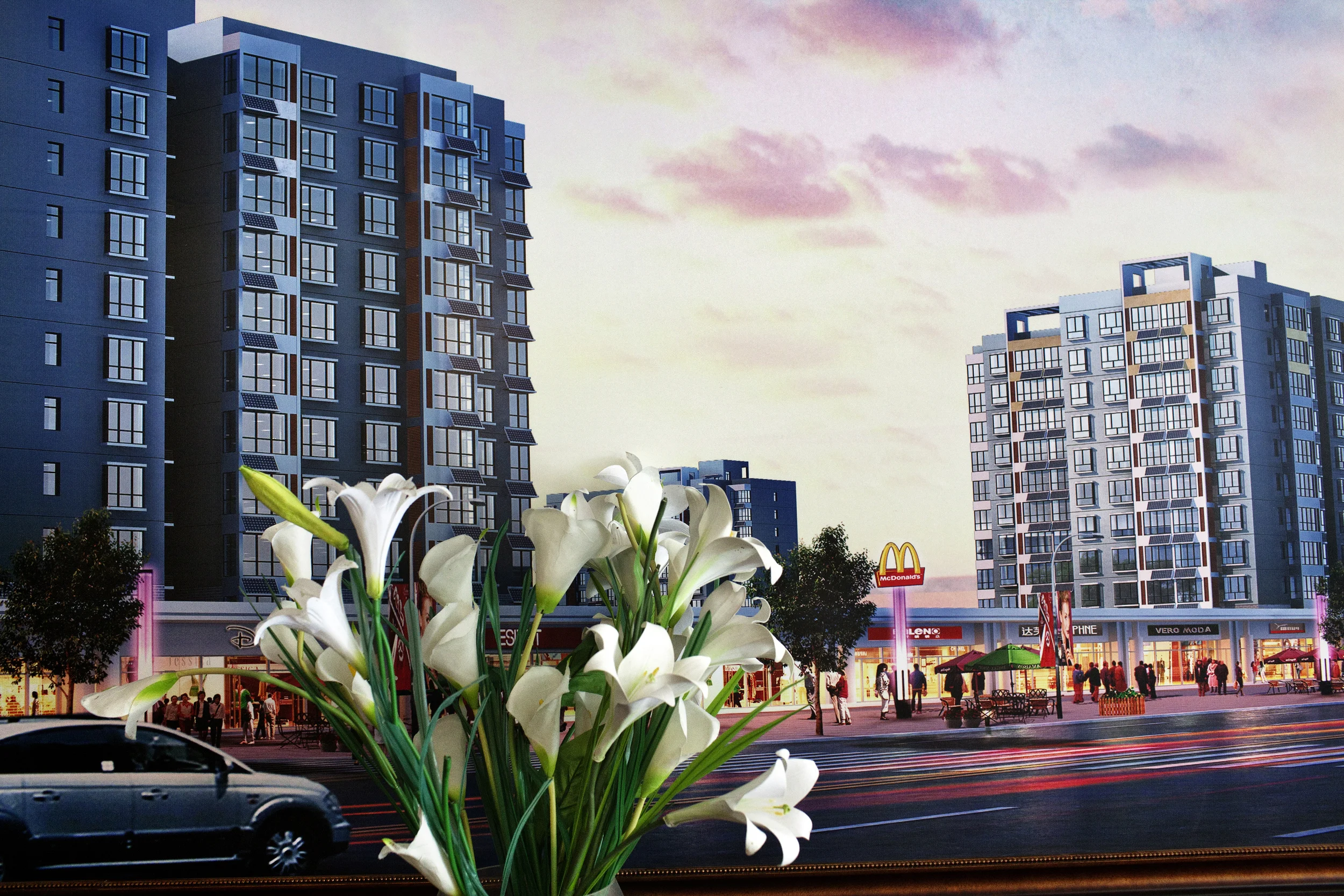 A picture of a future development is advertised in the offices of a development company in Zhuozhou town, Hebei province. Increasing wealth has led to huge developments in the areas surrounding Beijing.