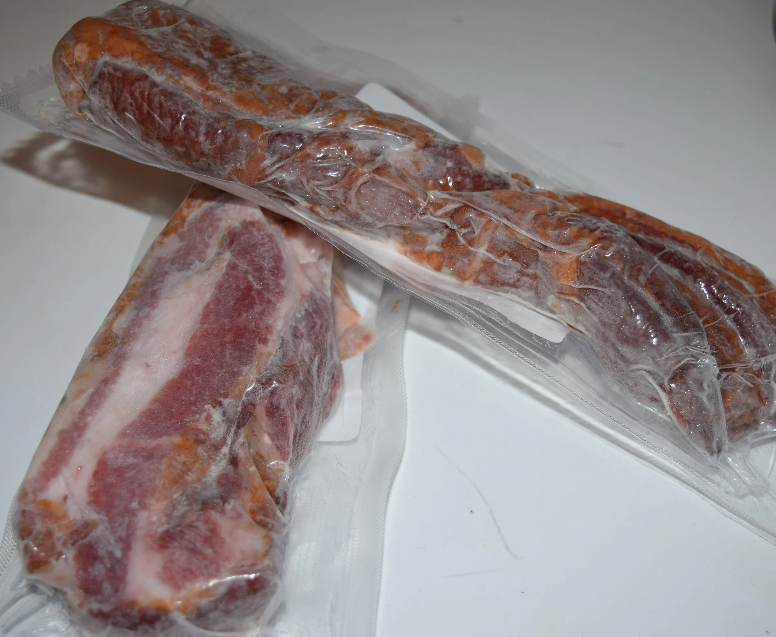 Pre-packaged Pork Bacon, Smoked Ends from Mahoning Creek Farm in Smicksburg, PA.