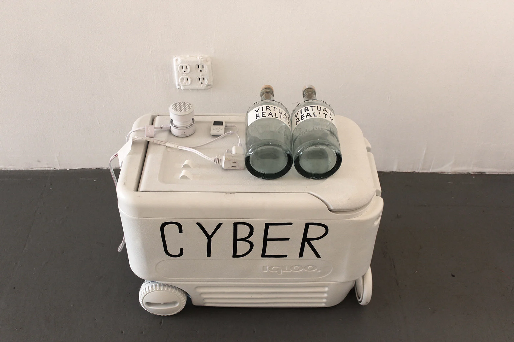Cyber Bar, Spraypainted cooler, Mp3 player, USB speaker, vodka, 30x20x15 inches