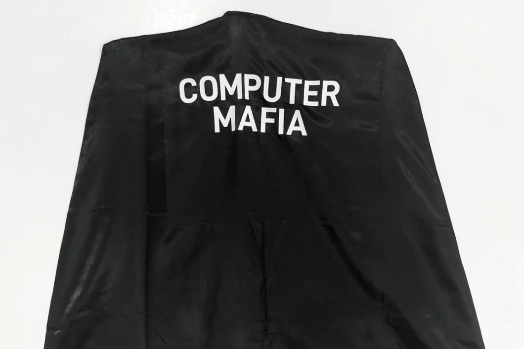 Adele König’s Computer Mafia, Offset print on satin cape, 31x80x30 inches @ Computer Mafia @ MoMA Downtown, New York (2019)