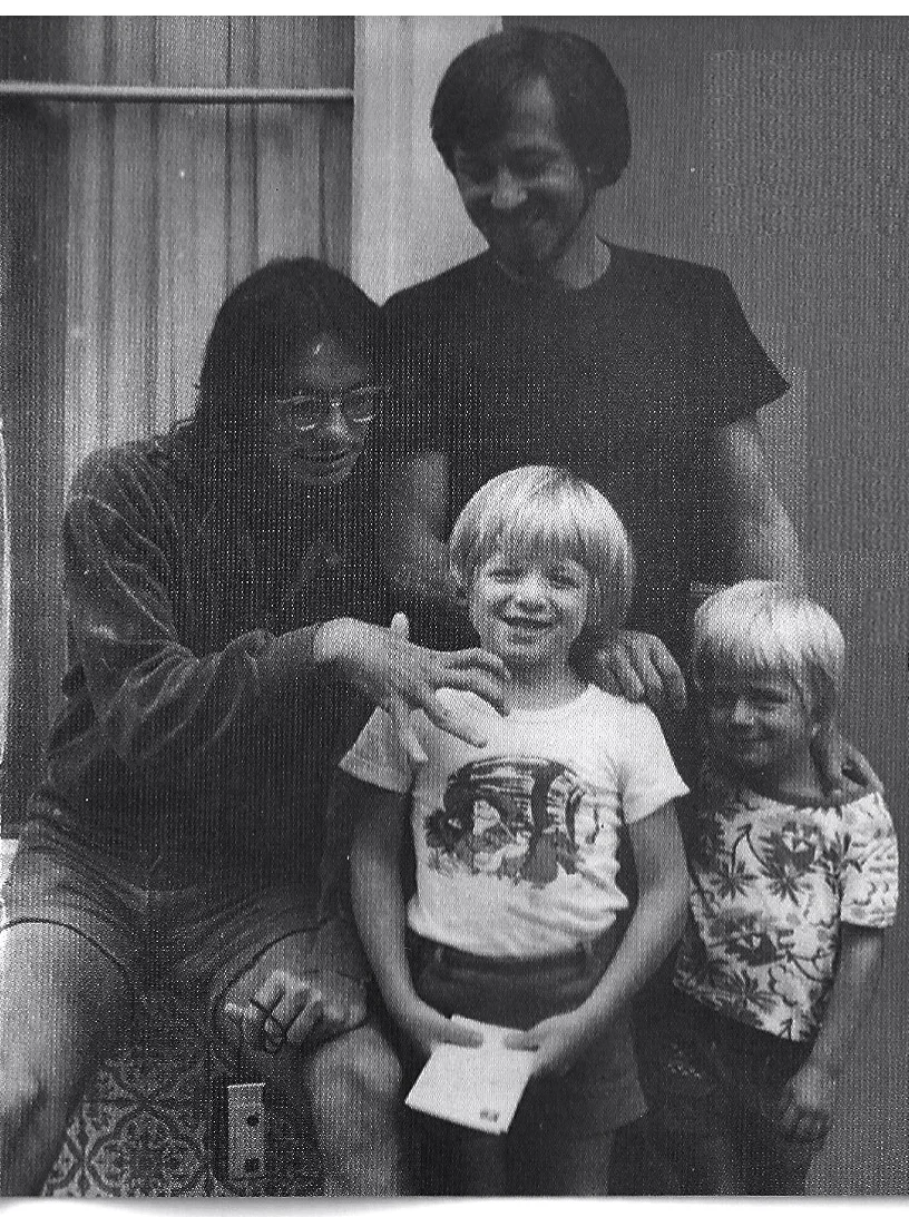 l-r Jaco Pastorius, Christian Garrick, Michael Garrick, Gabriel Garrick. Berkhamsted, 1976