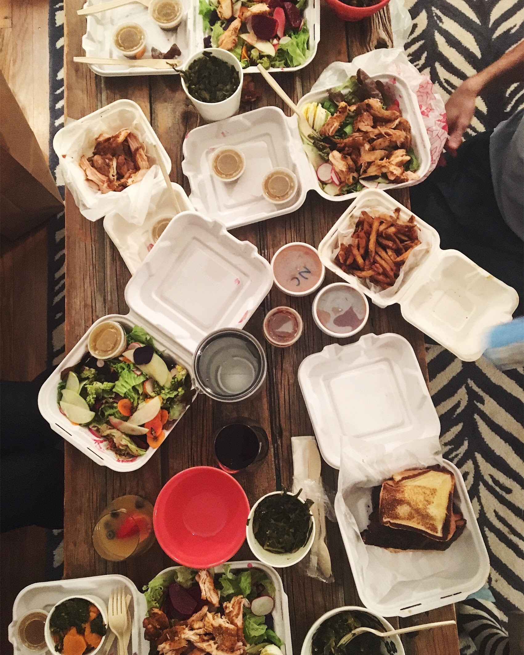 Our favorite way to dine as a family: Carry out! Community Q = such good ATL BBQ. 