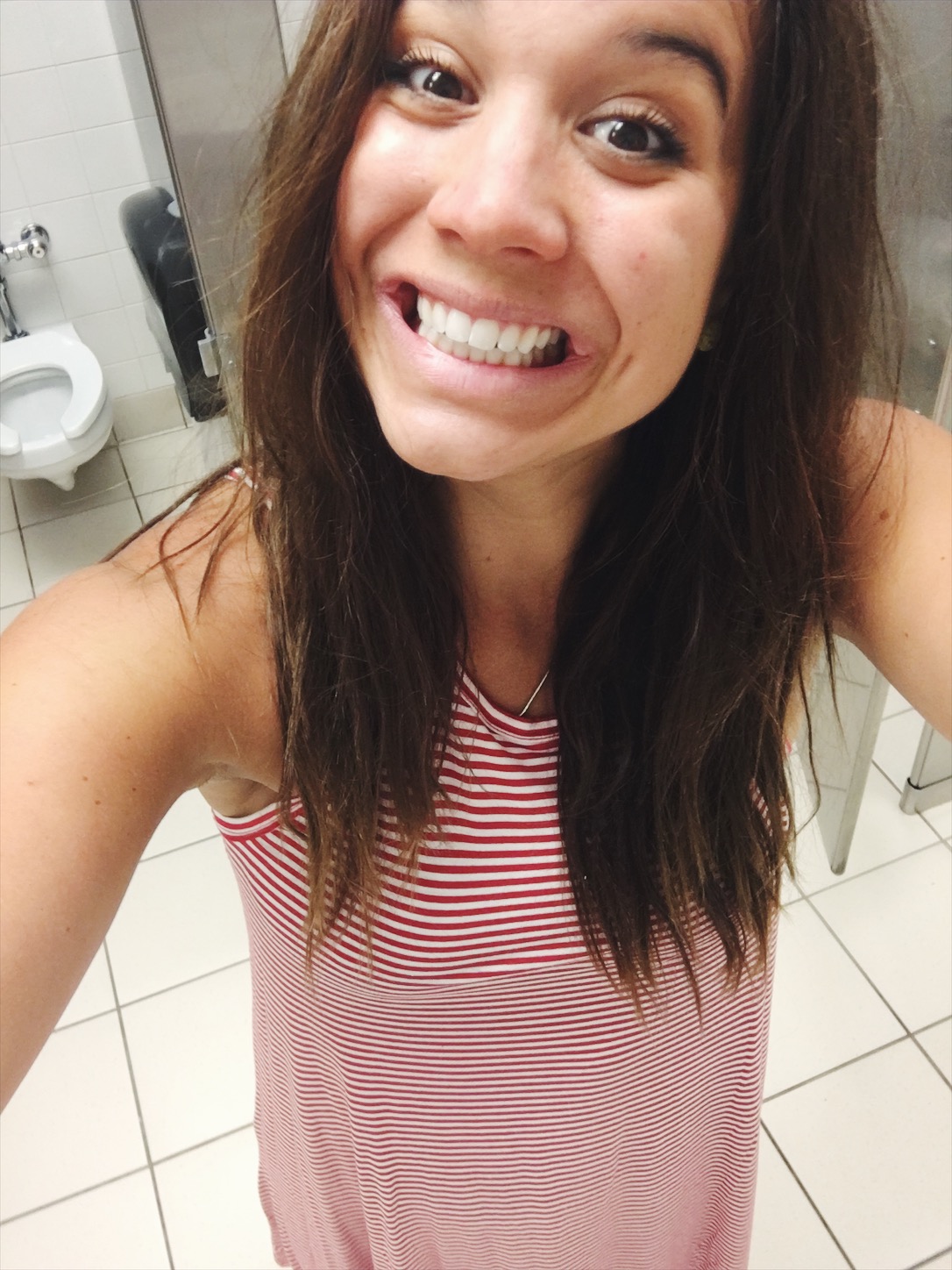 How much do I love this dress? So much that I immediately put it on in the store (like a five year old), then sent my mom and sisters a pic so they could buy it. It's love. (Don't mind the toilet!)