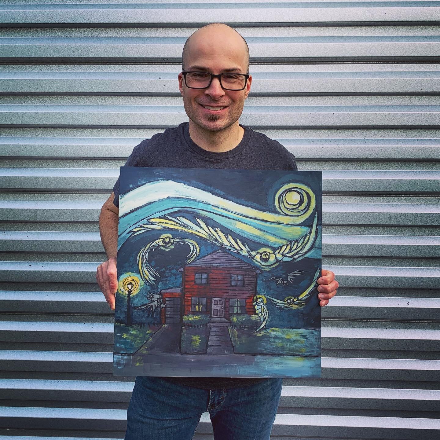 Today&rsquo;s the day!  My new EP &ldquo;Over This House&rdquo; is now available at all major online digital stores and streaming services! (Spotify, iTunes, Amazon, etc)! Link in bio.

I am holding the original artwork for the EP, painted by Mike O&