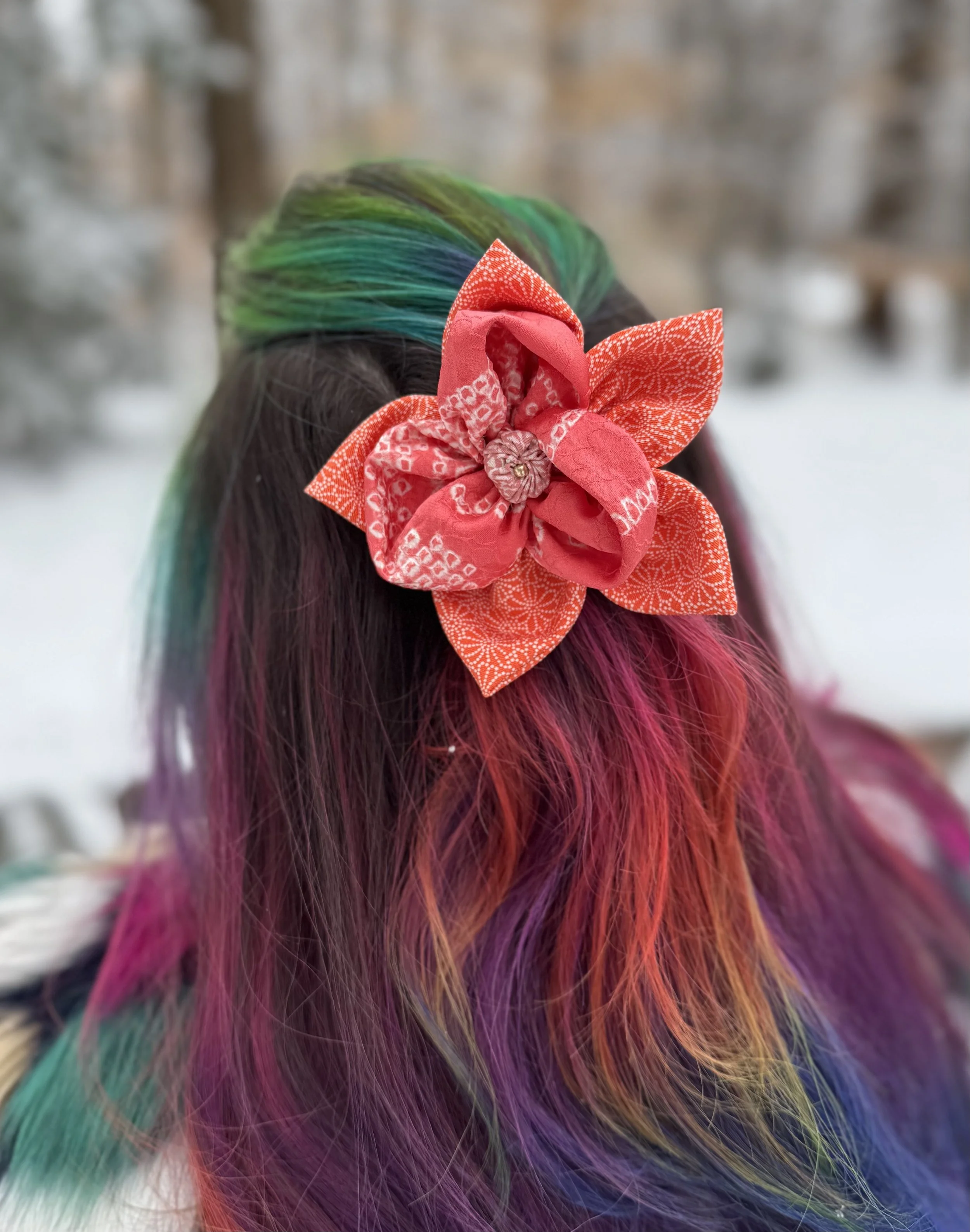 Orange/Pink Kanzashi Flower Hair Clip