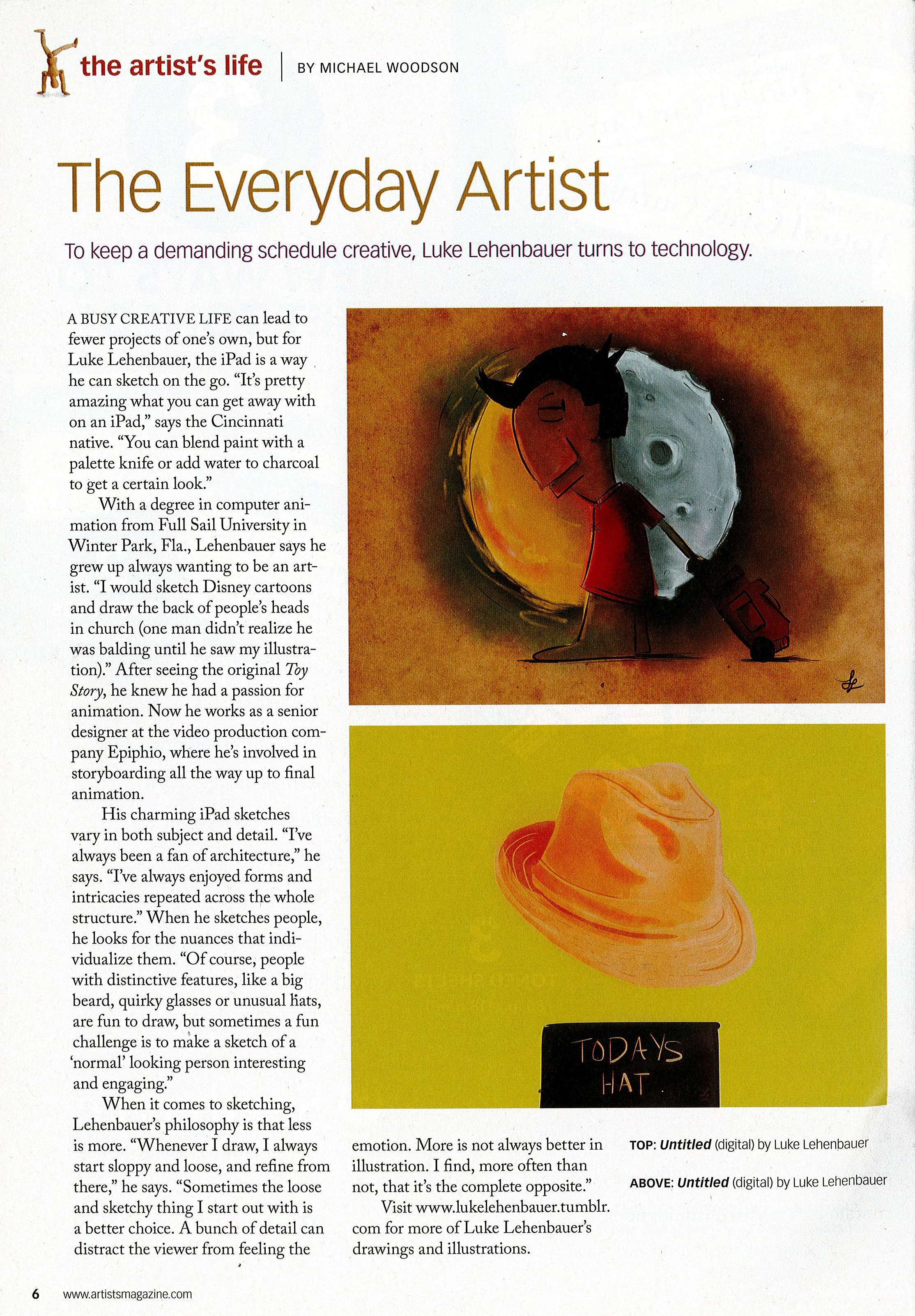 November 2015 "Artist's Life" column for The Artist's Magazine