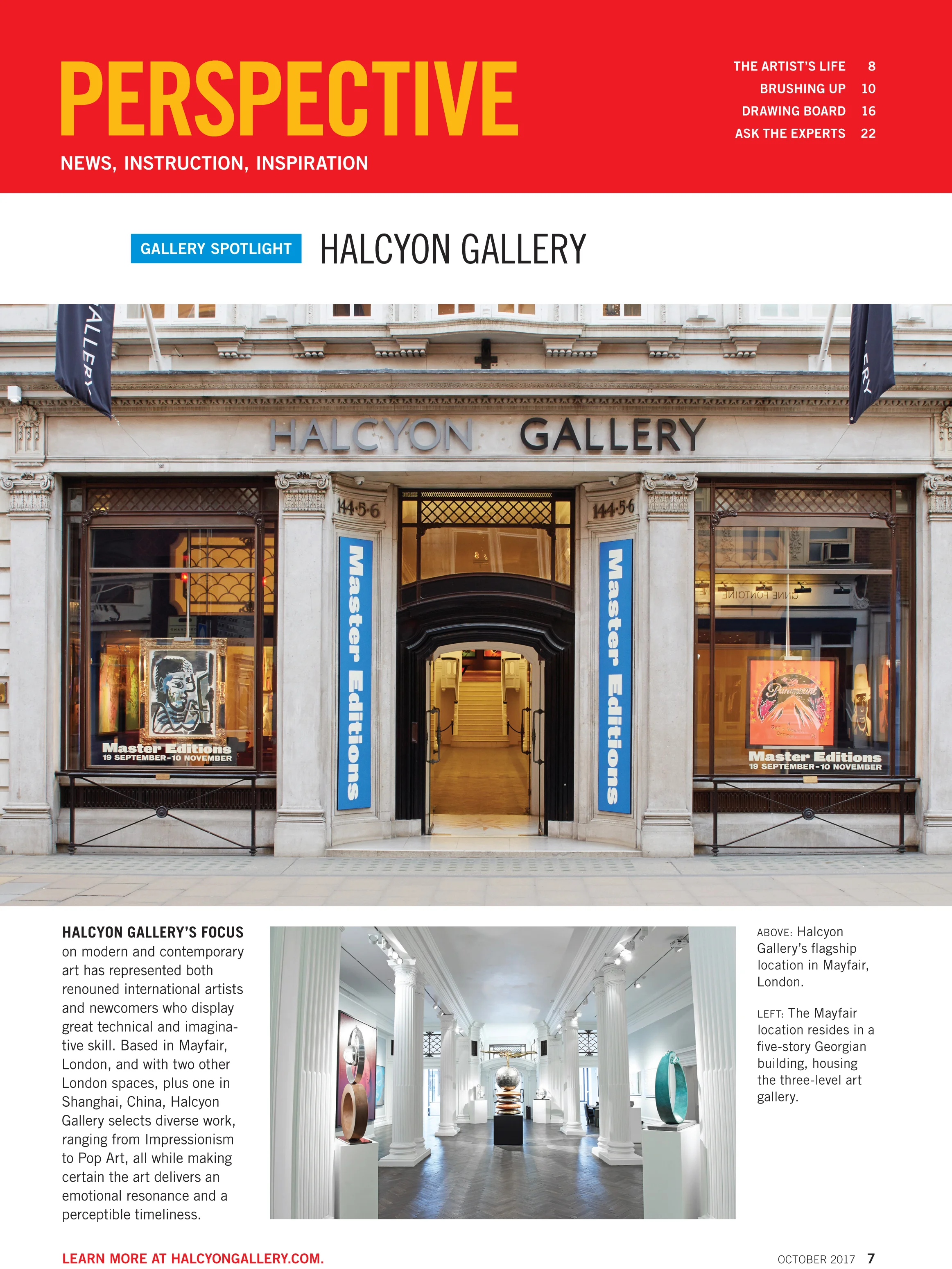 1 page profile on Halcyon Gallery in the October issue of The Artist's Magazine.