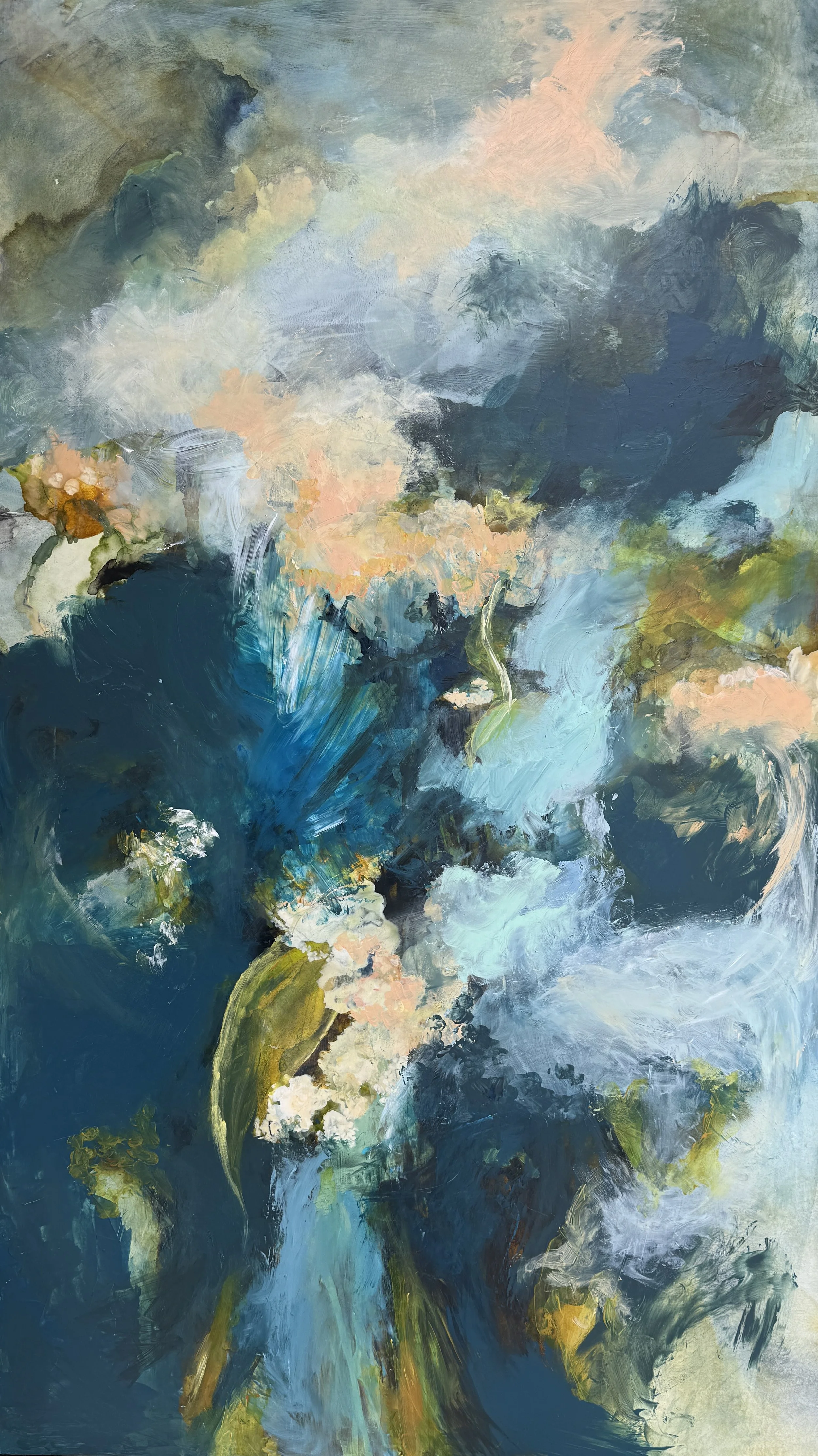 My body already felt like the body of a flower  (Mary Oliver) Water-based media on wood 48 X 28 X 2 " Available