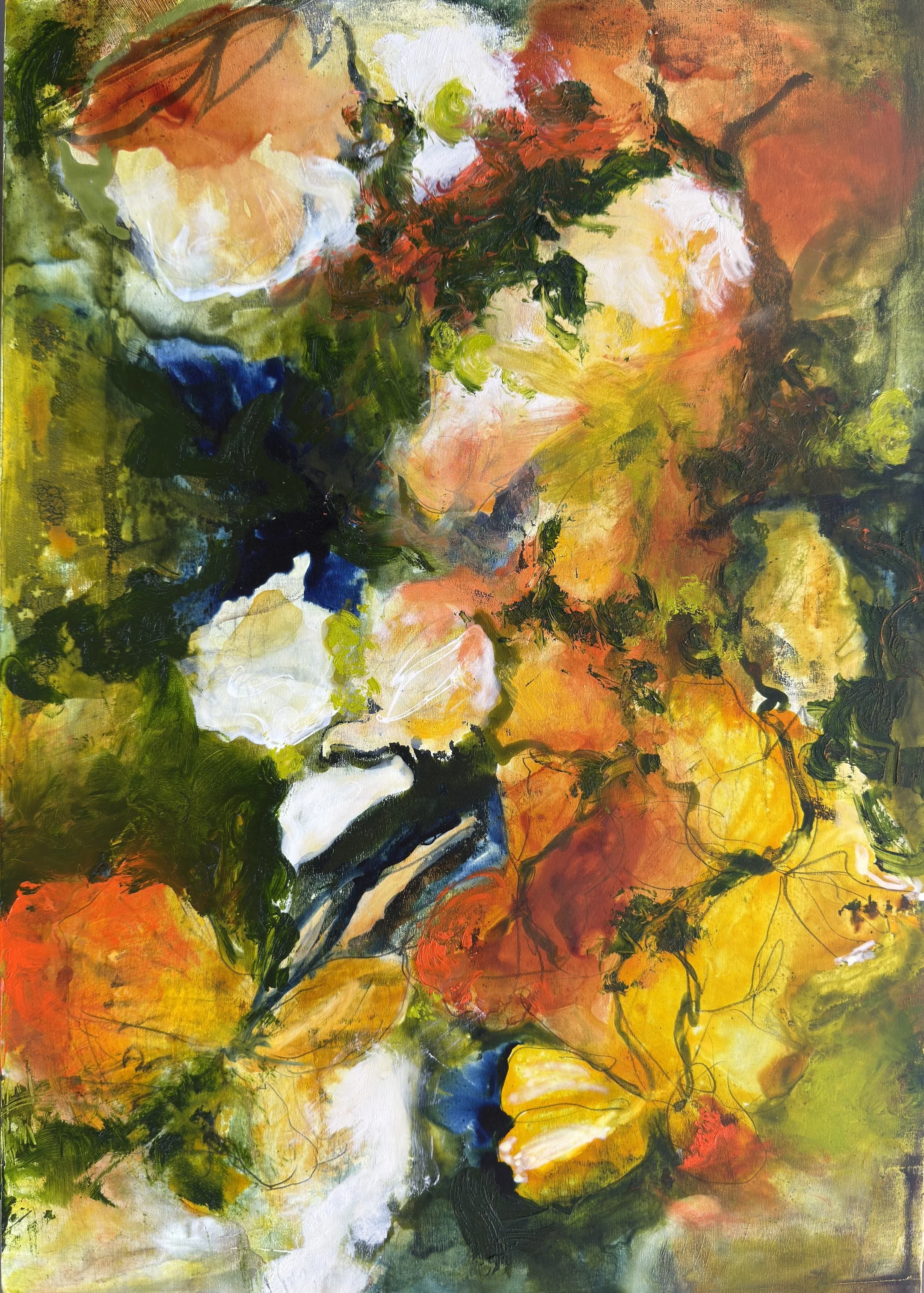 Take a flower in your hand, 2026 Mixed media on wood panel 12.25 X 17.5 " Available 