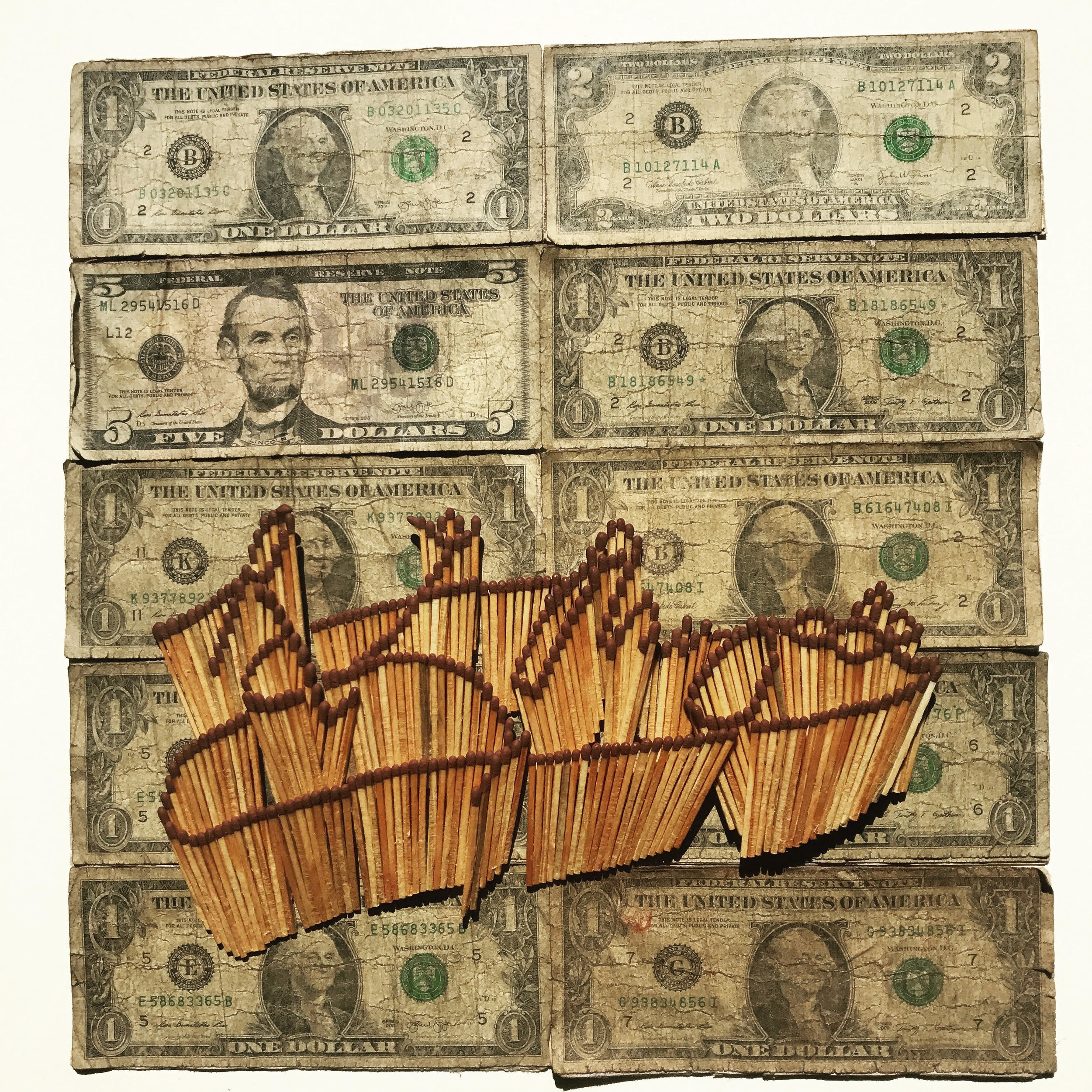  Dan Halter  President Robert Mugabe’s Signature , 2017 Matchsticks and US dollars 