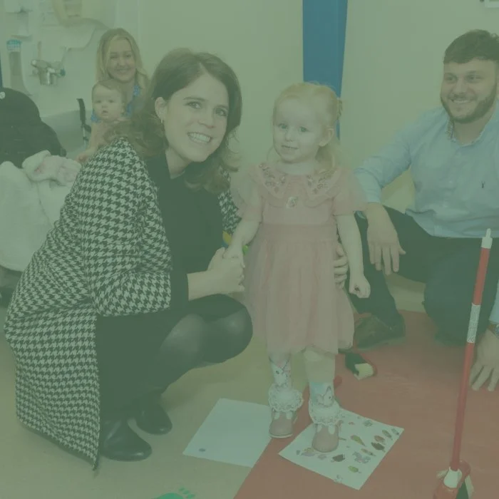 Princess Eugenie at RNOH campaign launch with young amputee