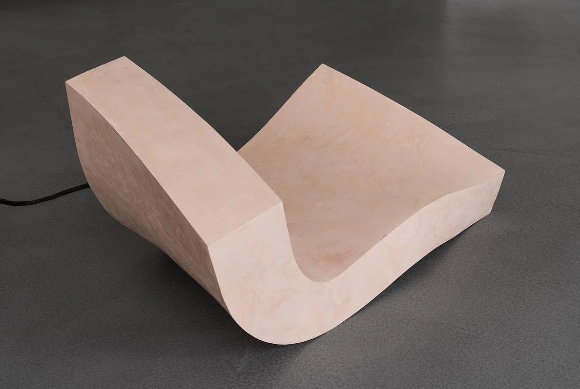 &ldquo;Shell-Portrait, Naked&rdquo; The surface of my body - transformed to a cubic shape - squessed out of strait lines and casted in lightweight concrete - the surface is made as stucco luster and mimicking the mother of pearls.
Inside a heating el