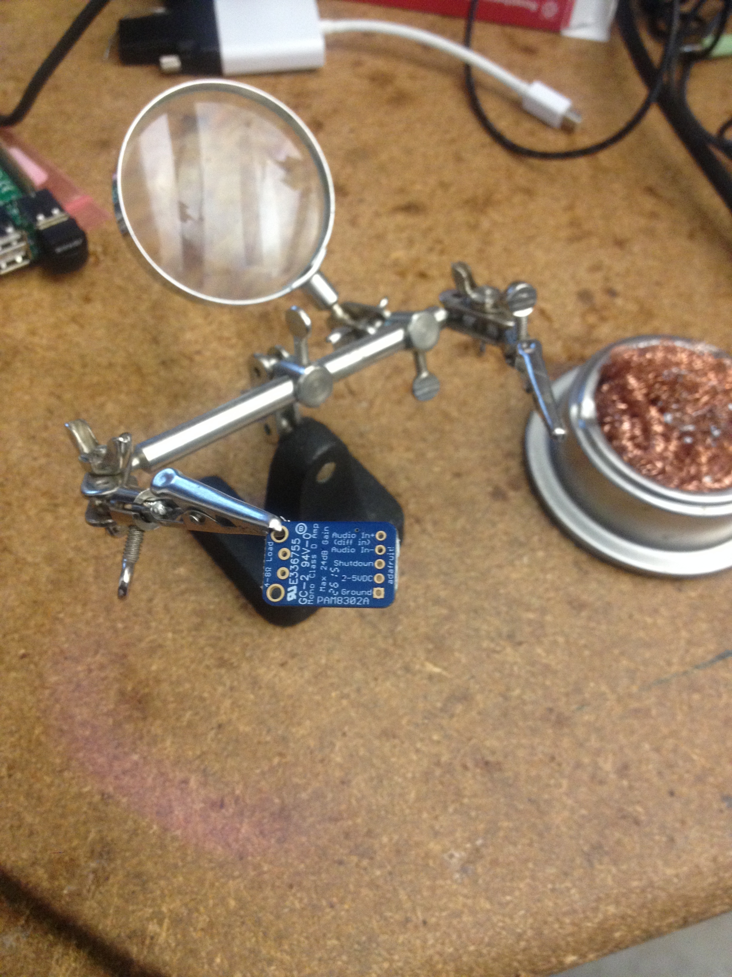 soldering of the speaker to the small audio amp