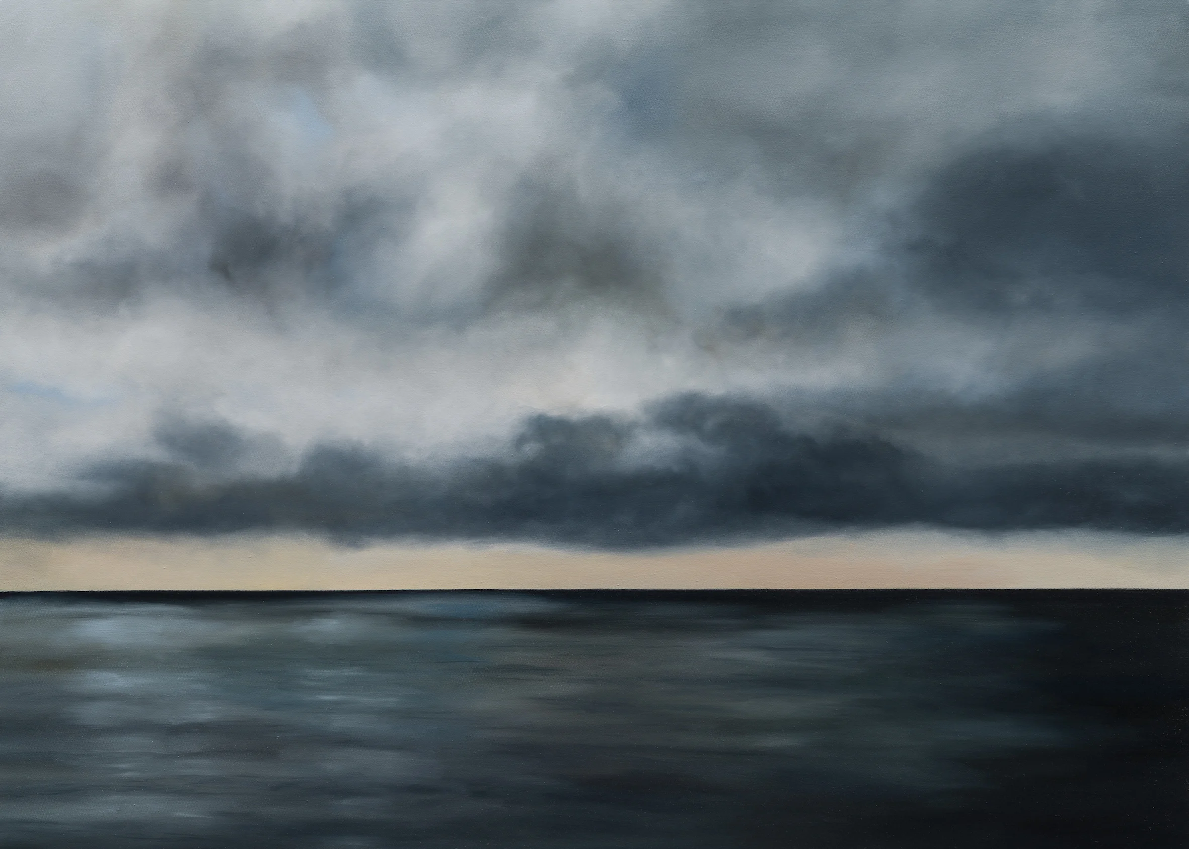 Sea watching; Grey waters, vast as an area of prayer (quote: R.S.Thomas) 100cm x120cm from The Long Silences, part of a private collection in Germany.