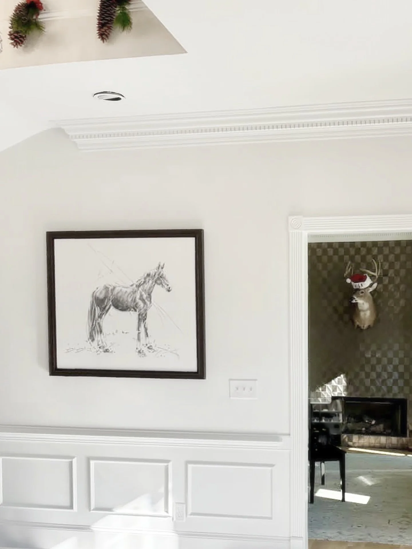 her stunning horse in the entryway of their charming &ldquo;magnolia knoll&rdquo; home - santa deer makes me smile too