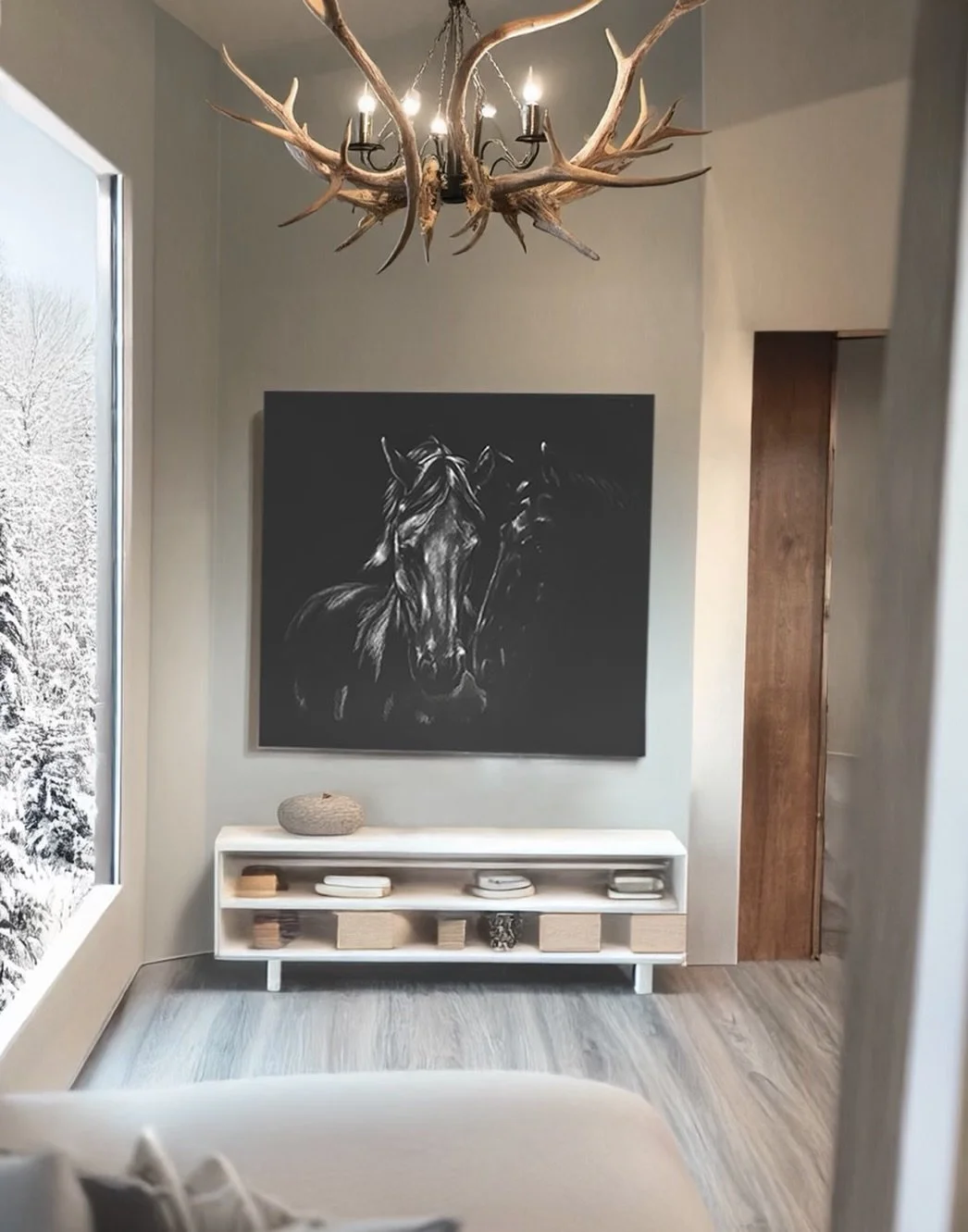 For my winter-mountain, horse people out there - white charcoal on dark grey