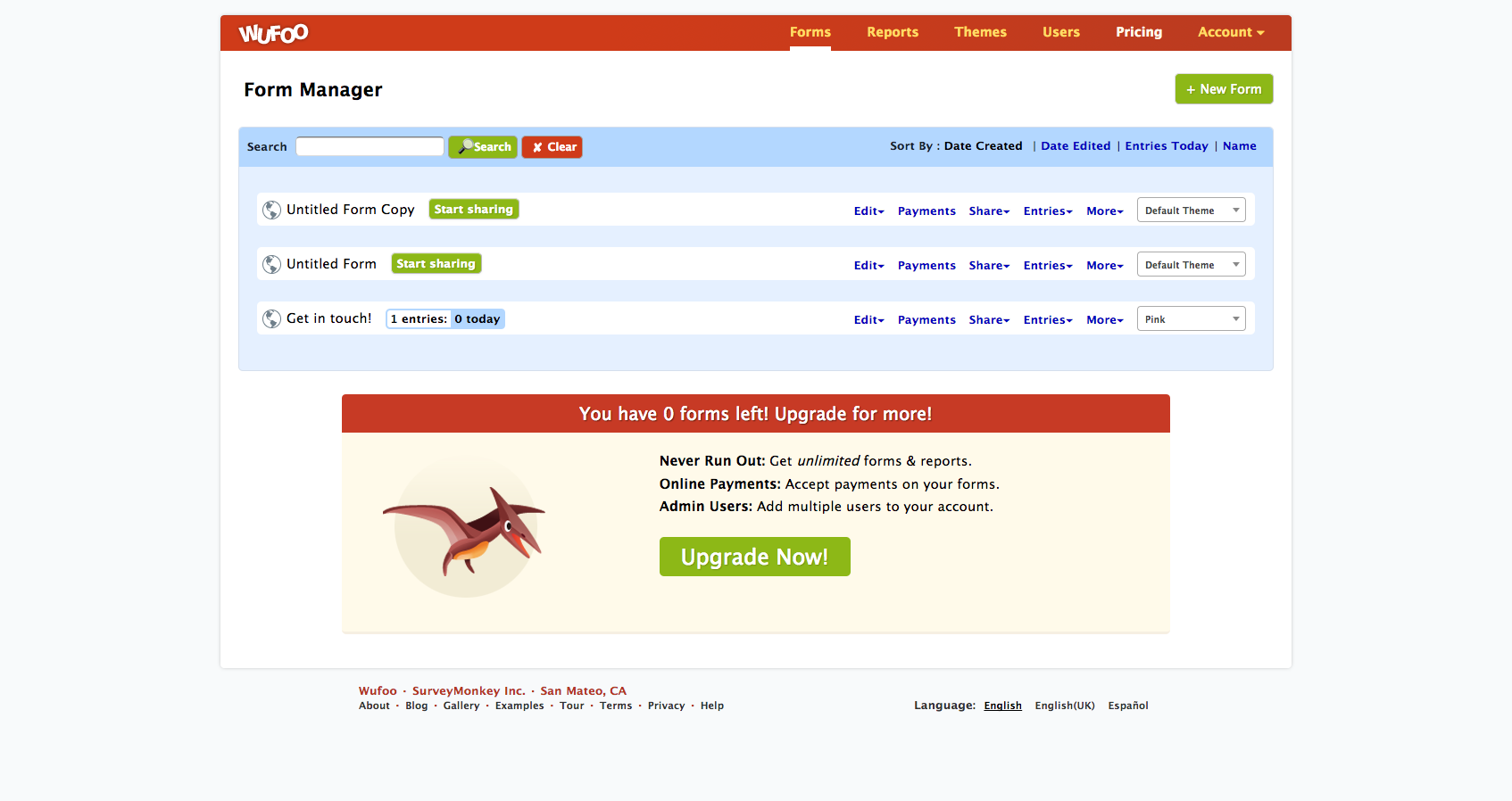 Form Manager dashboard legacy experience