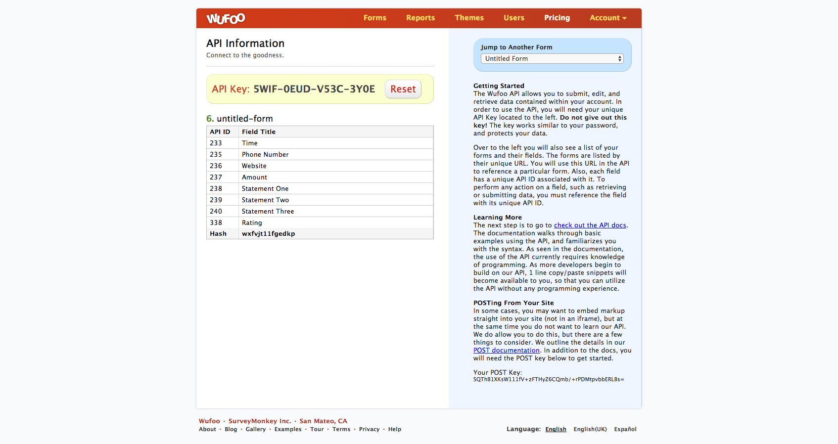 API information and mapping
