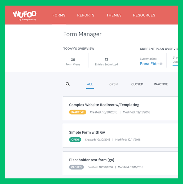 Wufoo Form Manager - UX & UI refresh