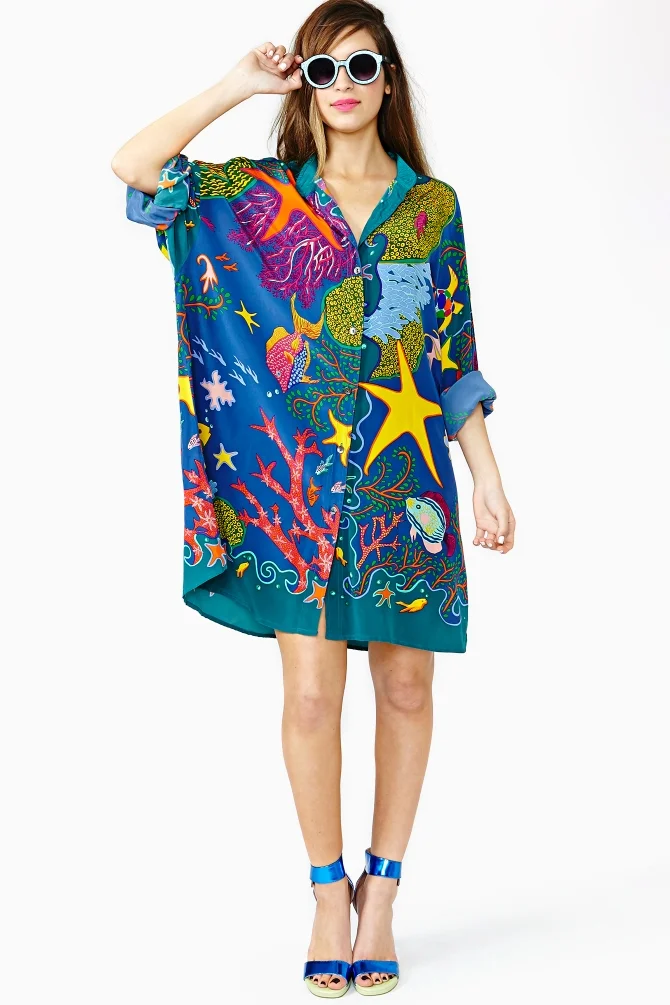Just saw this Nasty Gal dress and want to add sea creature motif to the shirt dress collection. (image via lyst.com)