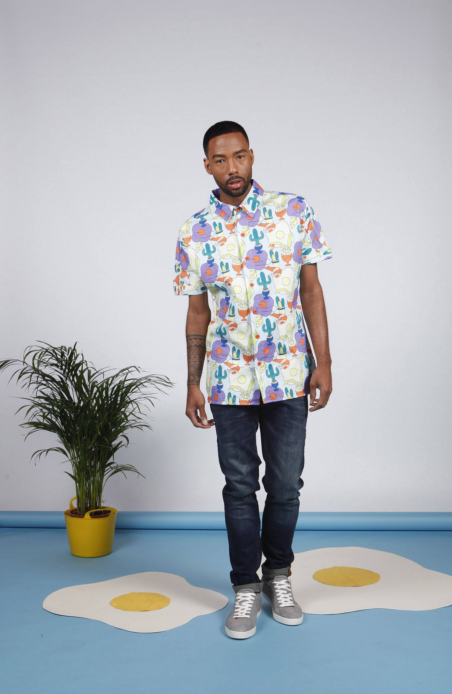McIndoe Design Tropical Egg Print Shirt featuring TWO kinds of eggs and cheddar. (image via mcindoedesign.com )