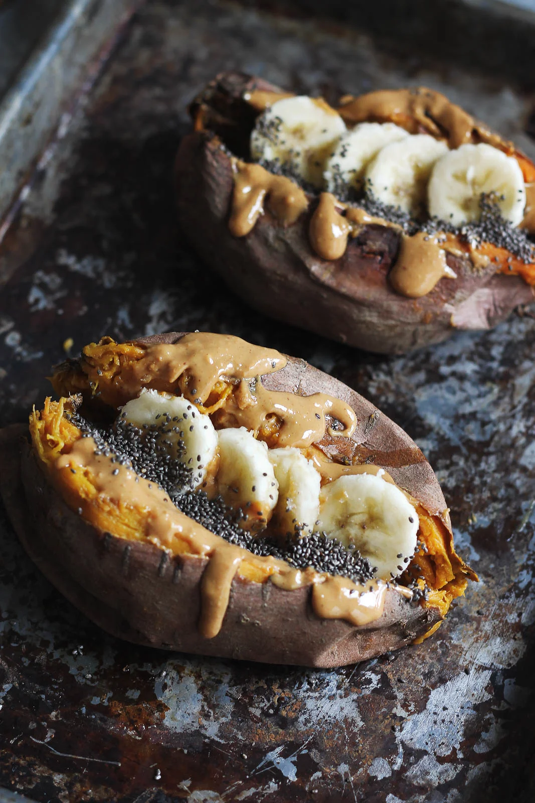 I love Monique (Ambitious Kitchen) and her recipes always make me drool, especially this "Breakfast Baked Sweet Potato with Almond Butter, Banana & Chia." (image via ambitiouskitchen.com )