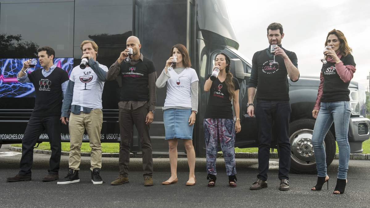 I actually found the show via Billy Eichner's Instagram—I always want to see what tv he's doing. Fred Savage (left), Nat Faxon, Keegan-Michael Key, Cobie Smulders, Jae Suh Park, Billy Eichner, Annie Parisse (image via David Lee/Netflix)