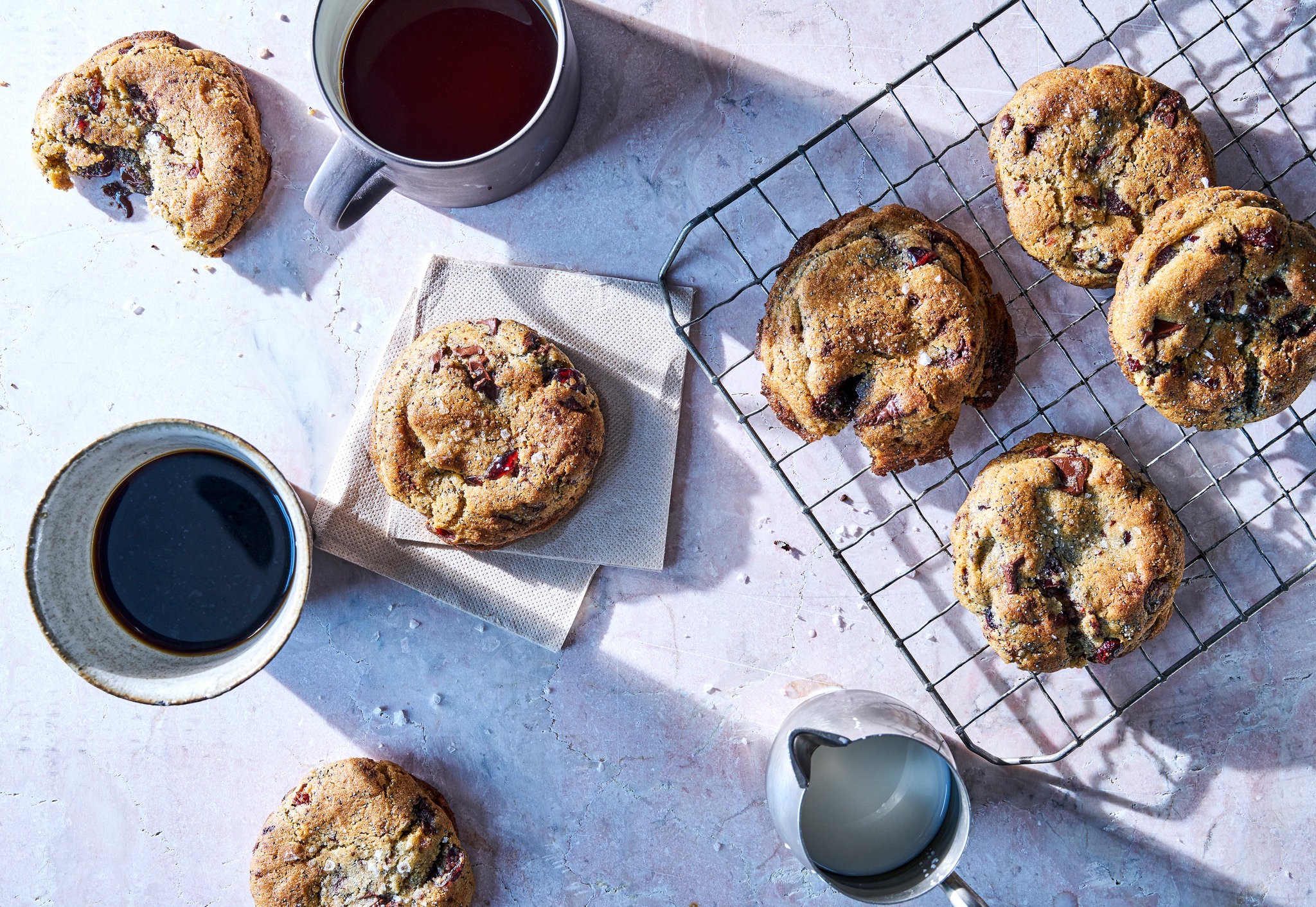 Mokonuts’ rye-cranberry chocolate-chunk cookies. (photo by Gentl and Hyers for The New York Times. Food stylist: Frances Boswell. Prop stylist: Pamela Duncan Silver.)