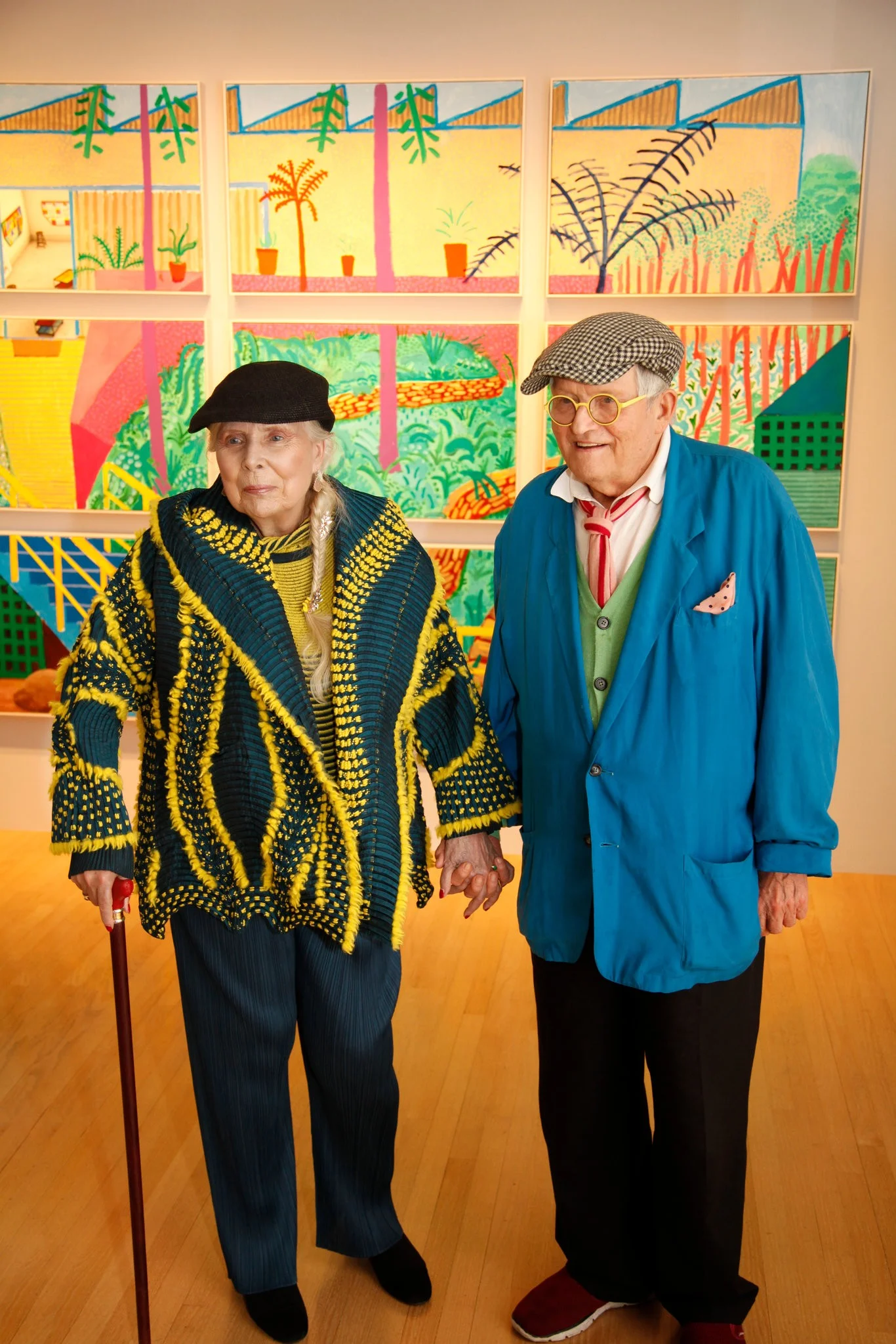 Joni Mitchell and David Hockney at L.A. Louver gallery in Los Angeles. (image by Jacob Sousa via nytimes)