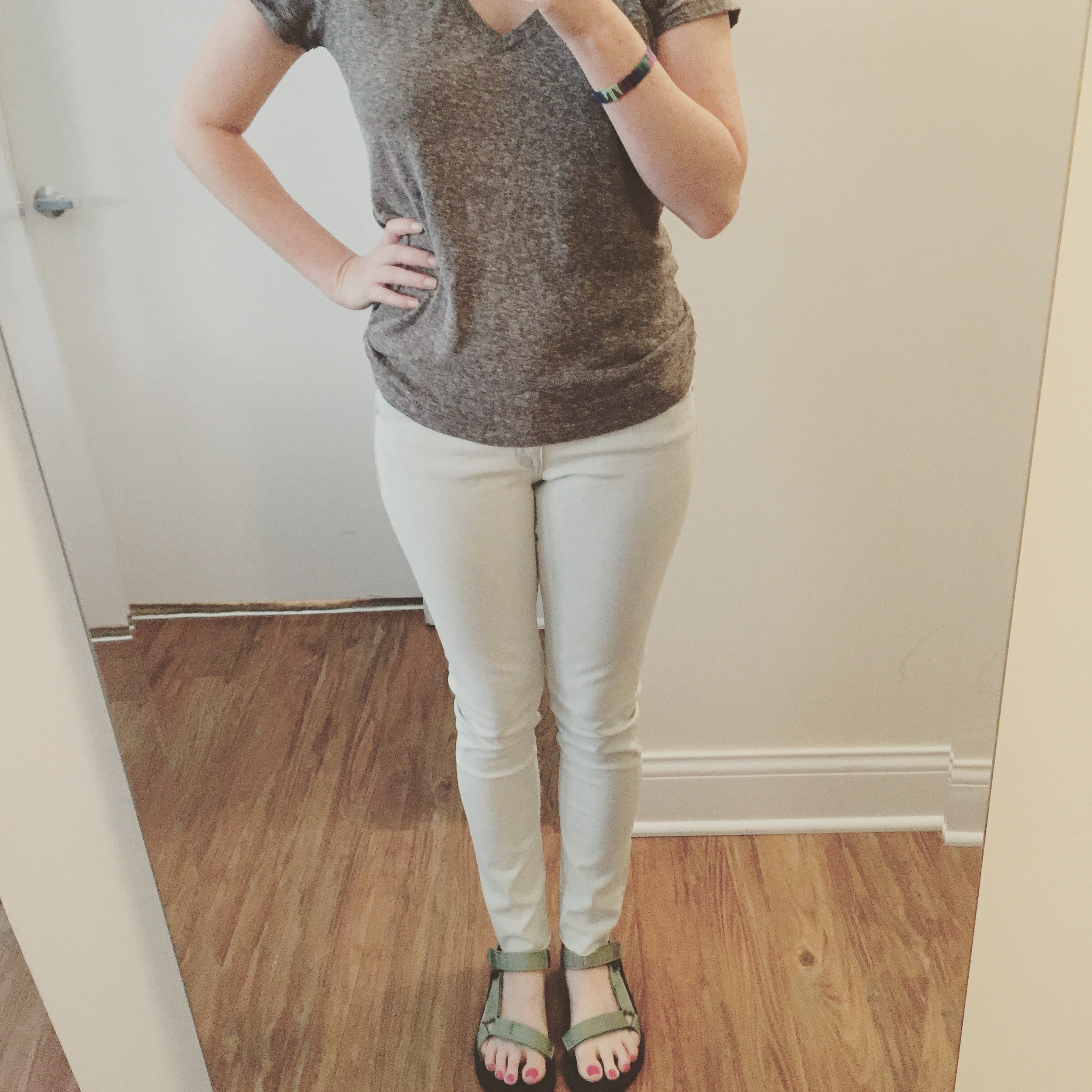 T-shirt: Urban Outfitters, Jeans: H&M , Sandals: Teva, Women's Original Universal Sandal