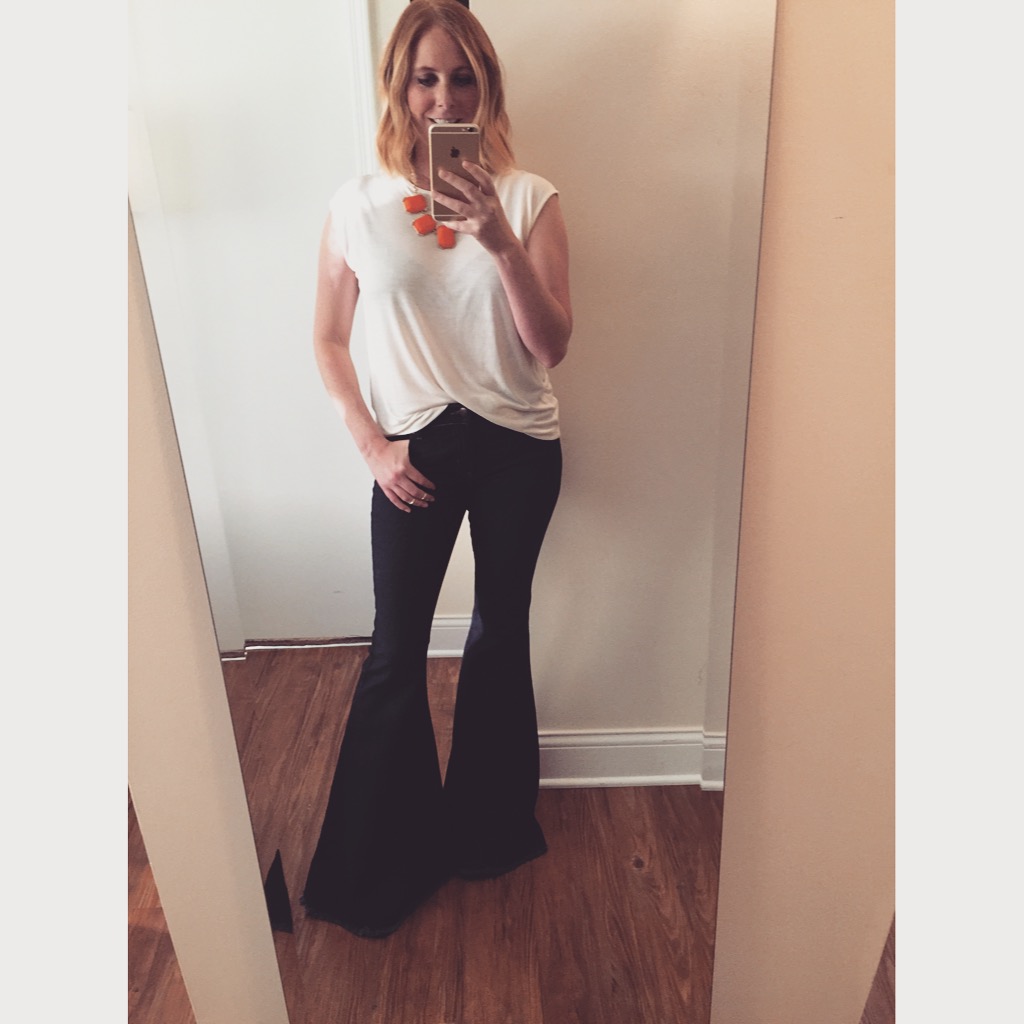 Top: Forever 21, Jeans: Free People, Denim Super Flare, Necklace: J.Crew