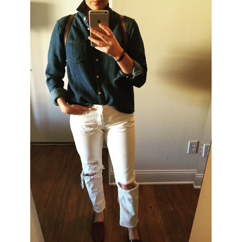 Top: Madewell, Jeans: H&M, Shoes: Sunglasses: Nordstrom, A.J. Morgan, 'Pristine' 55mm Oversized Sunglasses Backpack: Fossil 