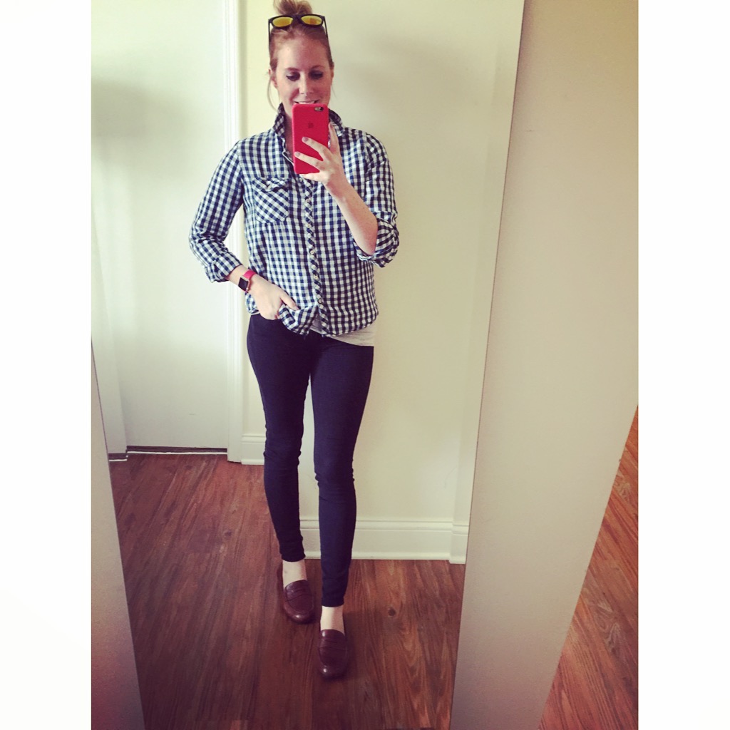 Sunglasses: Amazon, Wayfarer Sunglasses Classic 80's Vintage Style , Flannel: Forever 21, Jeans: Express, Legging, Mia-Mid Rise , Shoes: Macy's, Born, Dinah , Watch: Apple, 38mm Gold Aluminum Case (with (PRODUCT) RED Sport Band)
