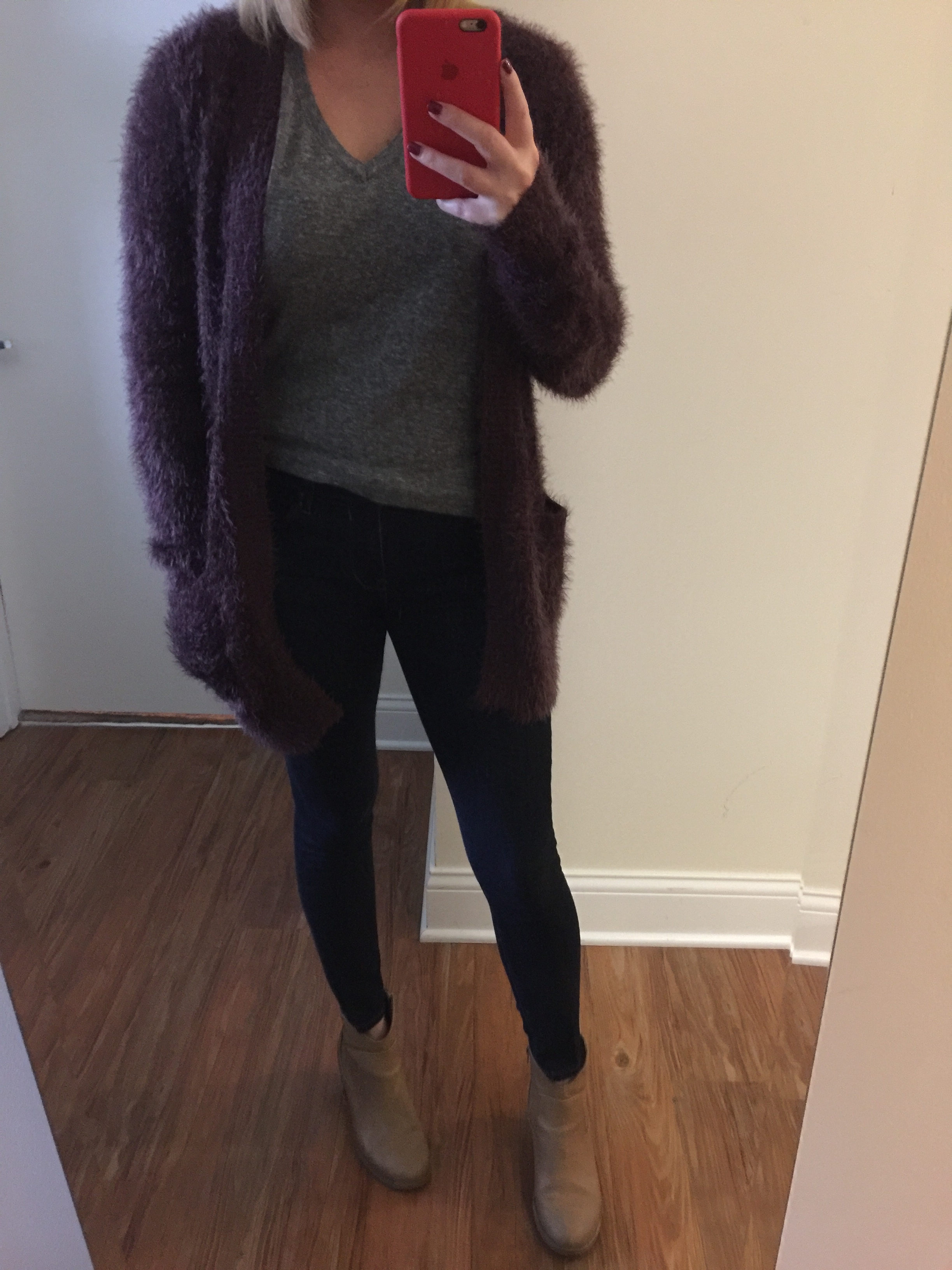 Sweater: Urban Outfitters, T-shirt: Urban Outfitters, Jeans: Solid Dark Mid Rise Jean Legging , Boots: Old Navy