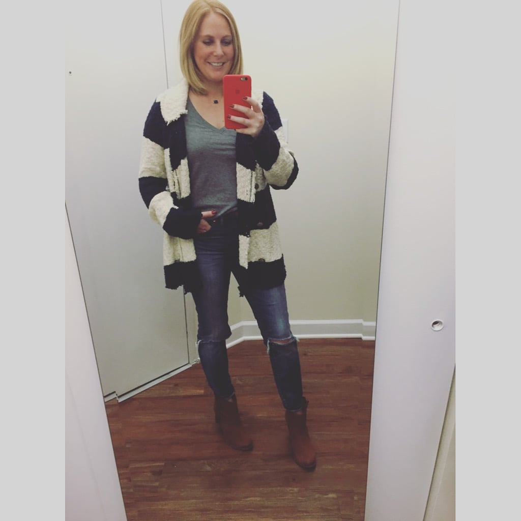 Sweater: Free People , T-Shirt, Urban Outfitters , Jeans: Madewell, High Riser Skinny , Boots: Aldo
