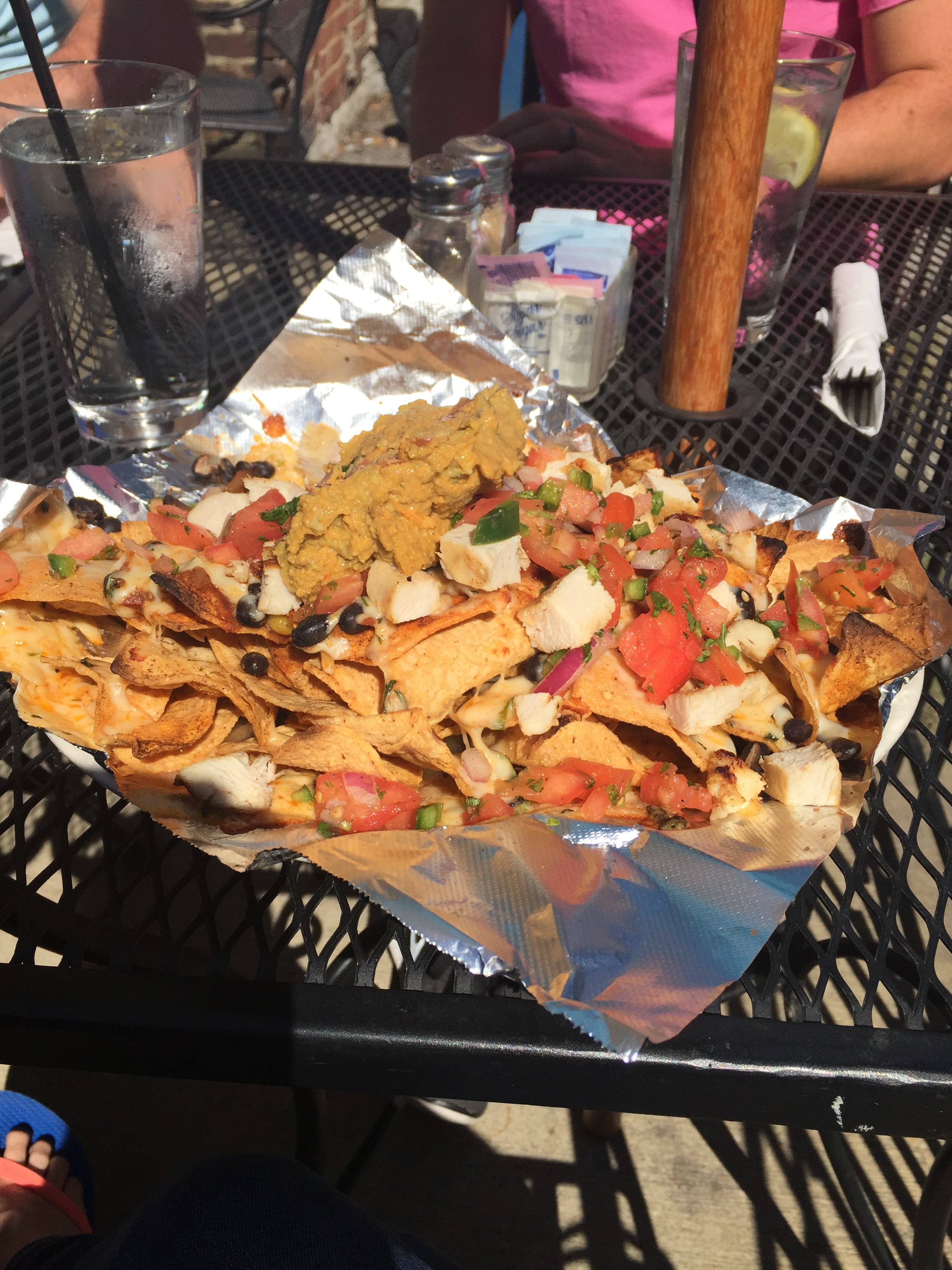 Chatham Tap: Nachos with Chicken. These are sooooo good! They come with a homemade guacamole/hummus mix that gives the nachos a unique and tasty twist!
