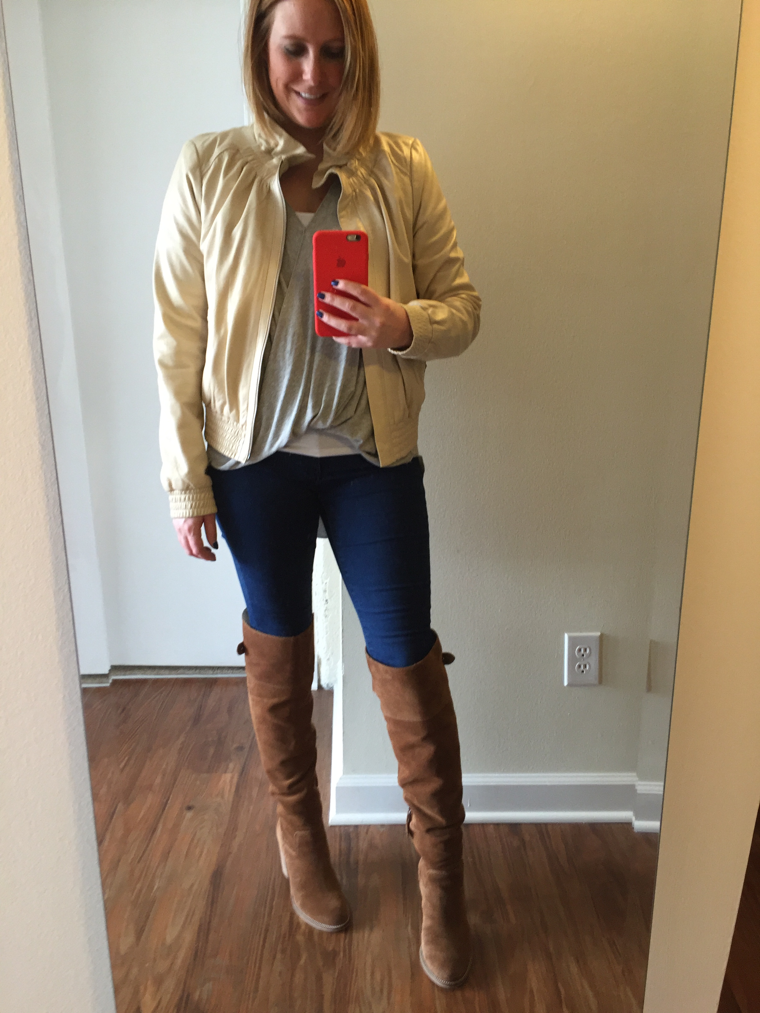 Jacket: Nordstom, Hinge, Shirt: Urban Outfitters, Silence + Noise Wonderland Surplice Top , Jeans: 1969 Resolution legging jean , Boots: Dolce Vita, OkanaKnee Boot 
