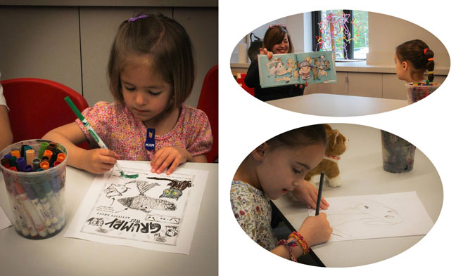 Little ones worked on the official "Grumpy Pets" activity sheets, as well as drew their own wonderful pets.