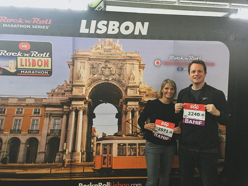 Collecting our race packets at the expo...the only thing we were nervous about right now was the weather (see video below)