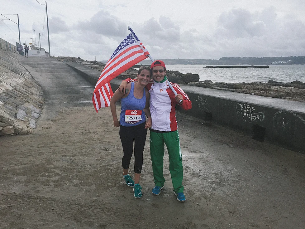 They had flag bearers from all of the countries registered in the race for several miles along the course. I spotted the Stars and Stripes right at mile 13 and was so excited