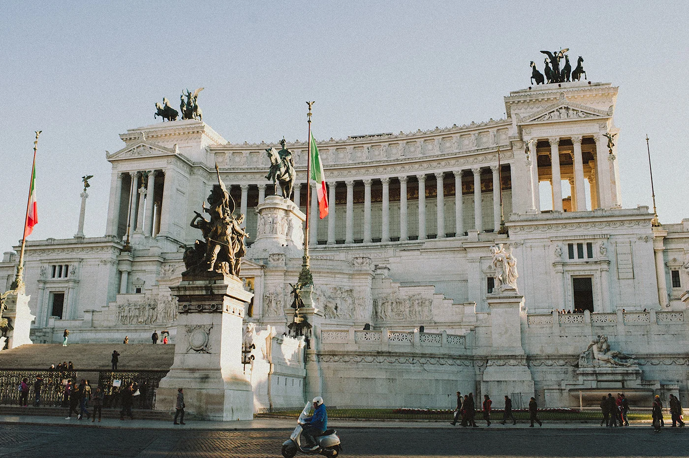 Il Vittoriano is a monument built in honor of Victor Emmanuel, the first king of a unified Italy and its location on Capitoline Hill as well as its sparkling white facade command the city. The Italians knew what they were doing when they chose the colors to paint this city. When the sun hits off the ochre architecture, the effect is incredible. 
